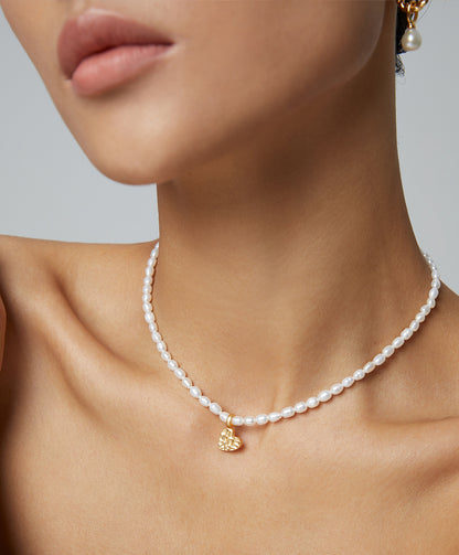 Sterling Silver Heart Pearl Chocker Necklace