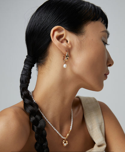 Natural Pearl Scarf Design Sterling Silver Drop Earrings