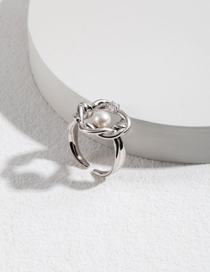 Minimalist Sterling Silver Pearl Ring Willow Branch Design