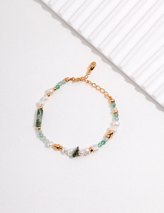 INS Style Green Jade and Pearl Bracelet