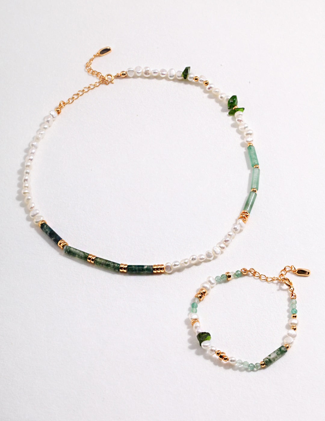 INS Style Green Jade and Pearl Bracelet