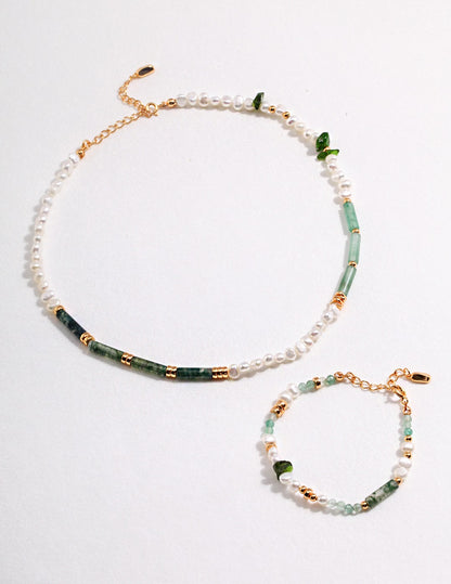 INS Style Green Jade and Pearl Bracelet