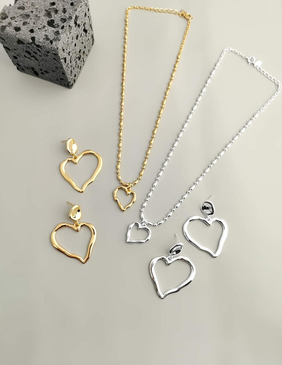 Asymmetrical Sterling Silver Heart Necklaces