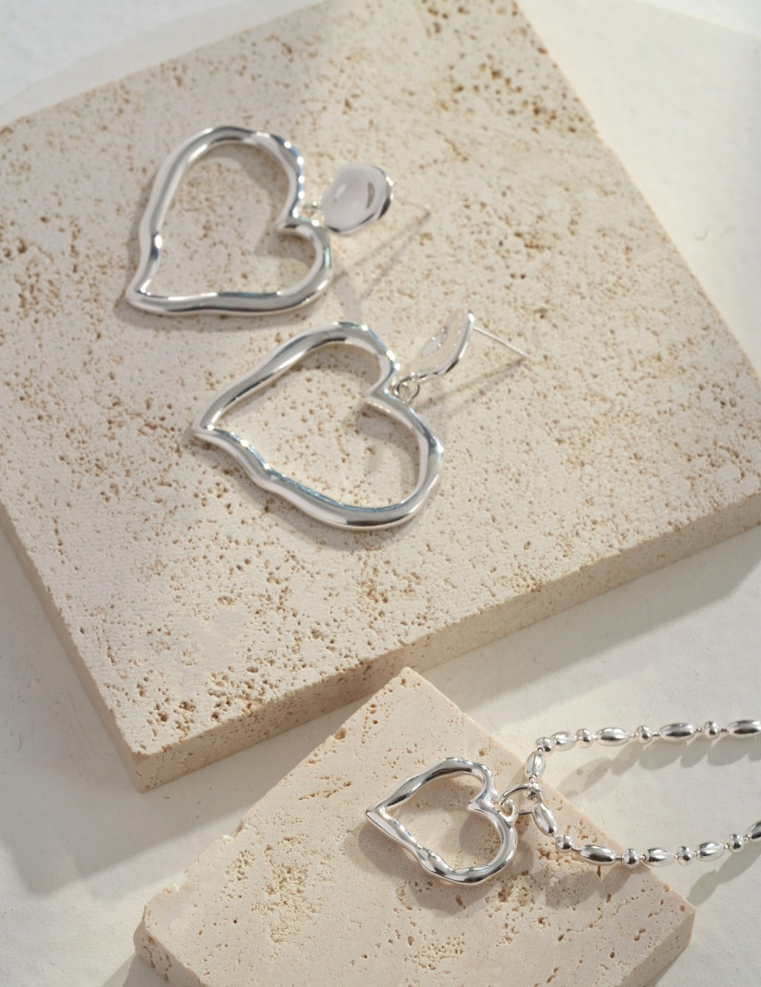 Asymmetrical Sterling Silver Heart Necklaces