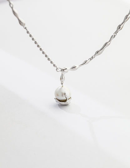 Nature-inspired Design Sterling Silver Pearl Pendants Baroque Pearl Necklace