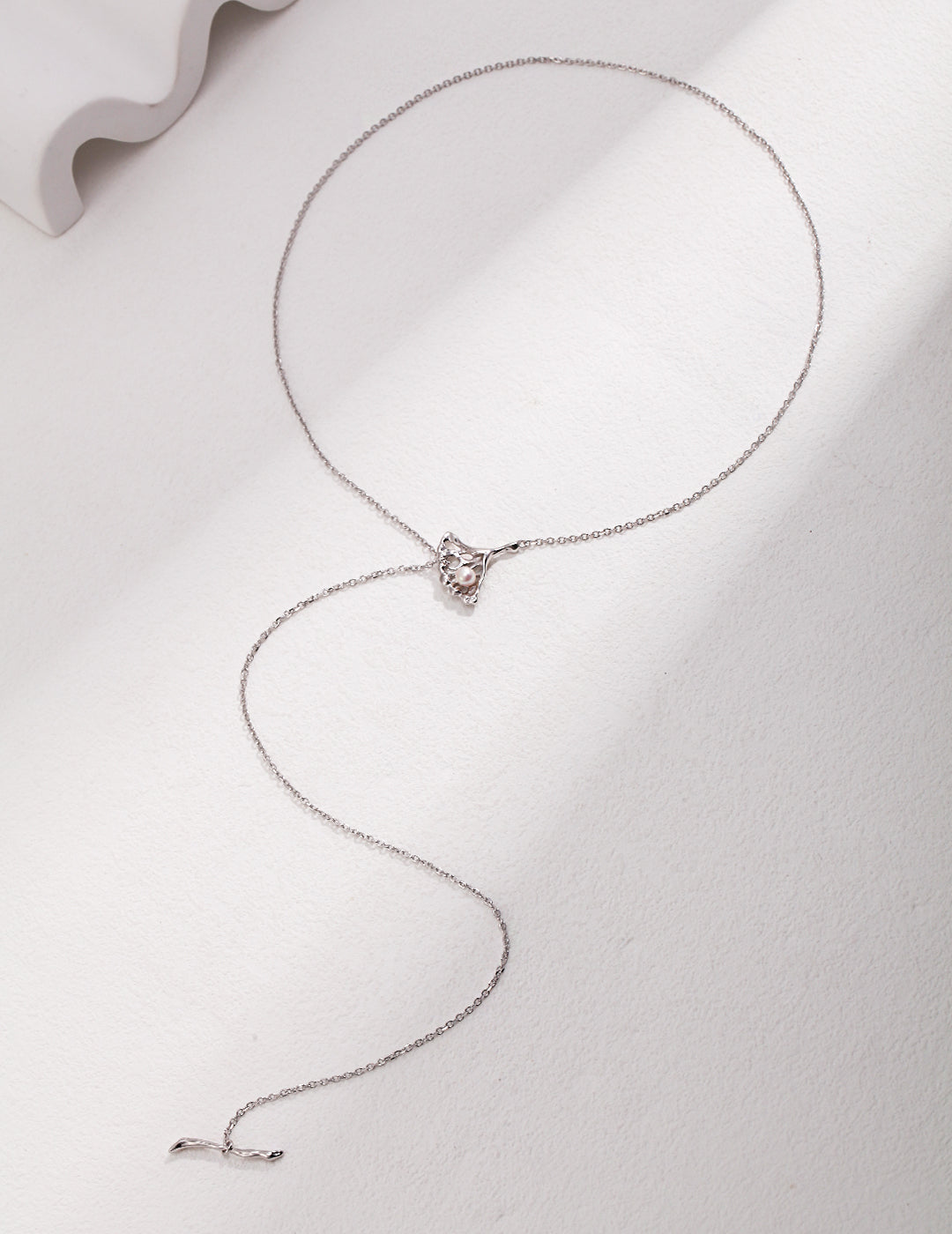 Ginkgo Leaf Sterling Silver Pearl Necklace