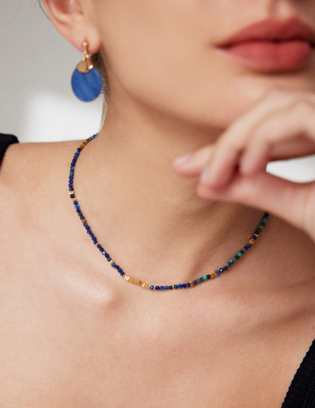 Blue Lapis Lazuli Necklace with Gilded Silver Accents