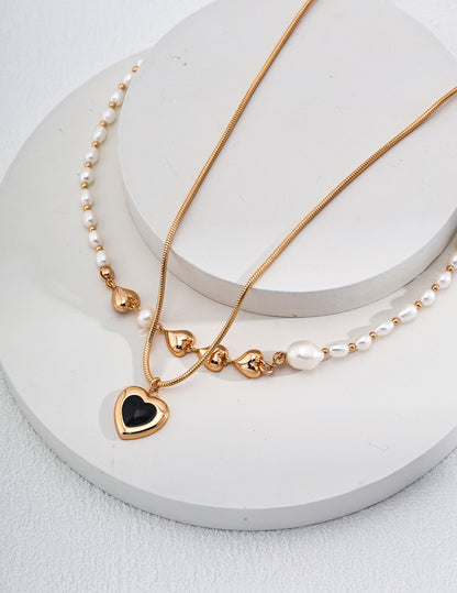 Gold-Touched Sterling Silver Hearts Pearl Necklace