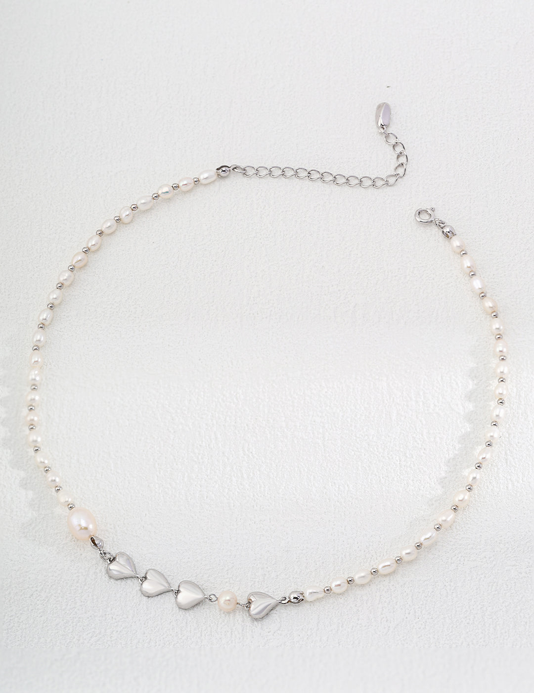 Gold-Touched Sterling Silver Hearts Pearl Necklace