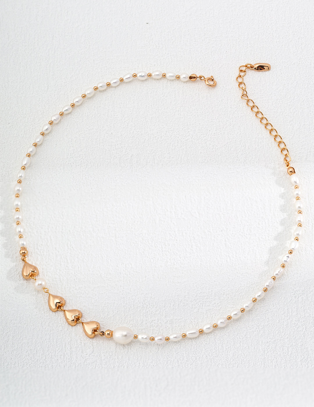 Gold-Touched Sterling Silver Hearts Pearl Necklace