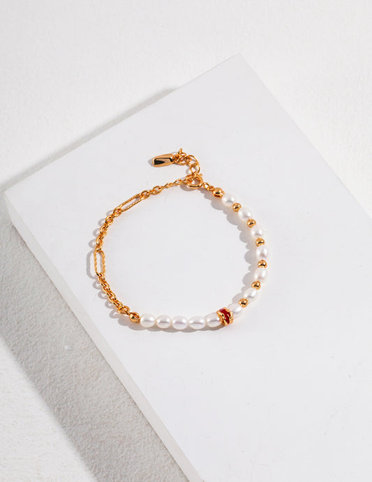 Enamel Drip Minimalist Sterling Silver Pearl Bracelet