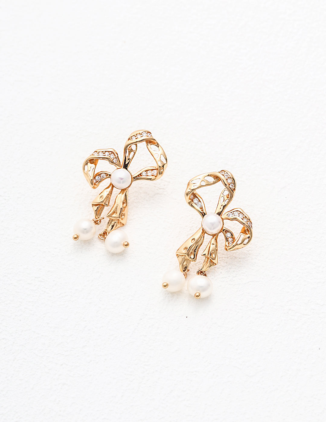 Sterling  Silver Butterfly Bow-shaped Zircon Pearl Earrings