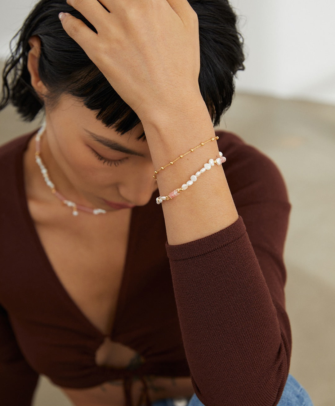 Blossoming Peach Sterling Silver Pearl Bracelet