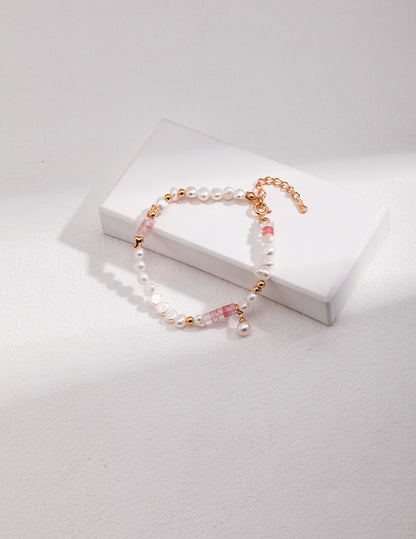 Blossoming Peach Sterling Silver Pearl Bracelet