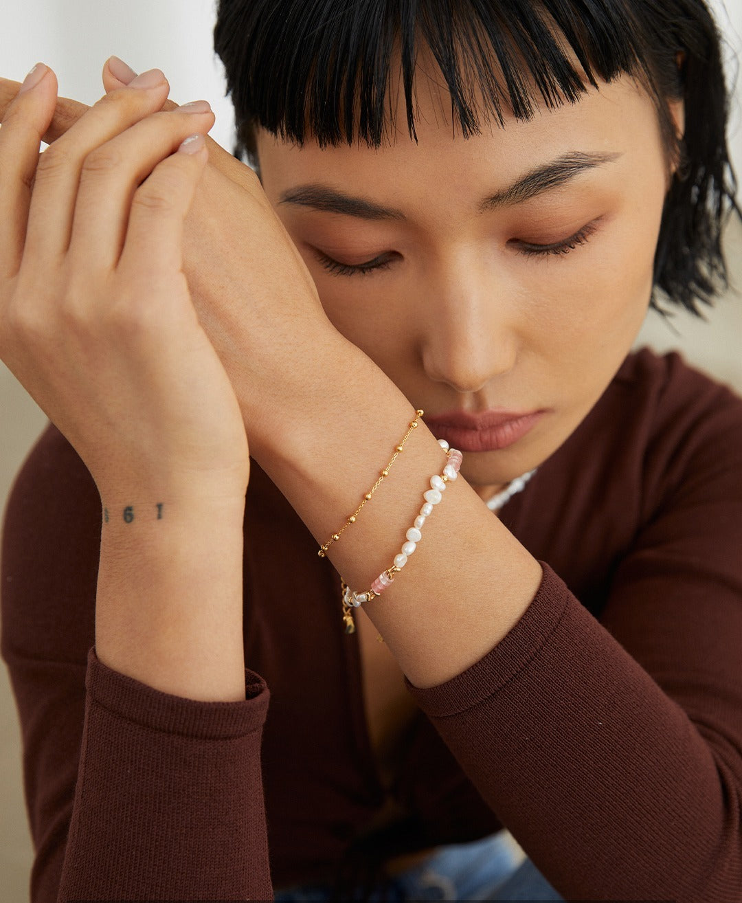 Blossoming Peach Sterling Silver Pearl Bracelet