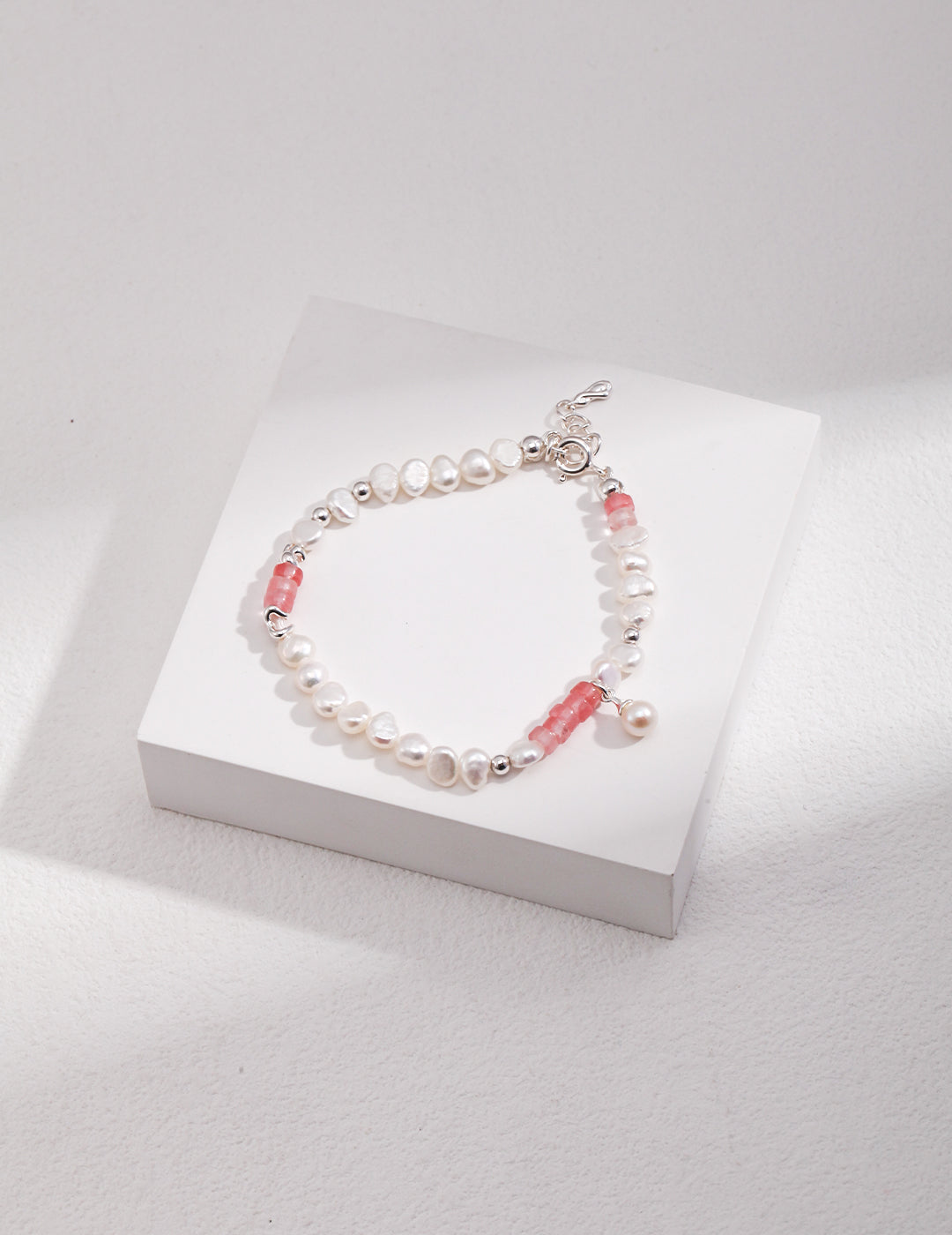 Blossoming Peach Sterling Silver Pearl Bracelet